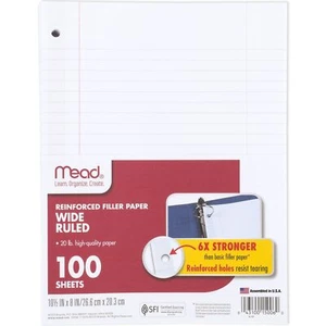 Loose Leaf Paper Notebook Paper Wide Ruled Filler Paper Reinforced 8 x 10.5 1... - Picture 1 of 8