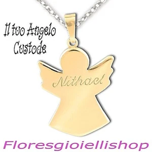 Collana Angelo Custode in argento dorato giallo, ciondolo angioletto con il nome - Foto 1 di 1