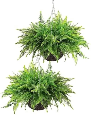  Fake Fern Outdoor Artificial Plants-2-Pack Artificial Outdoor Hanging Green - Image 1 of 4