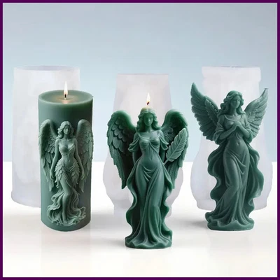 Molde de vela de silicona perfumado Wings Goddess hágalo usted mismo oración ángel escultura yeso Foto 1 de 4