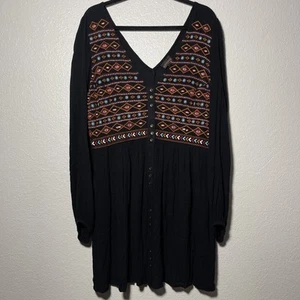 Shyanne besticktes Crinkle Minikleid Gr. XL schwarz Boho Western Festival Azteken - Bild 1 von 4