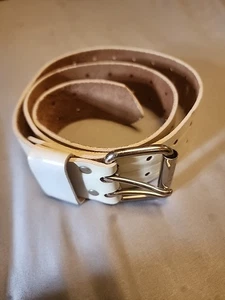 Vintage 1970s Wide White Leather Heavy Duty Belt Double P 42" Upsta14 - Picture 1 of 5