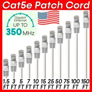 White Cat5e Cable Ethernet Cable LAN Cat5e Patch Cord Internet Network Wire Lot - Afbeelding 1 van 17
