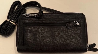 Buxton Black Pebbled Double Zipper Organizer/Wallet/Purse Crossbody - EUC - Image 1 of 4