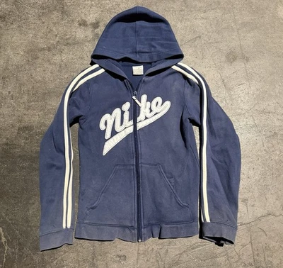Sudadera con Capucha De Colección Y2K Nike Jóvenes Niñas Azul Deletreada Cremallera Preppy Deportiva Talla 14 Foto 1 de 4