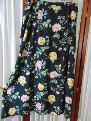 1970s  Maxi Skirt- M -Victorian Cabbage Roses on Black -BOHO STYLE- FREE SHIP - Image 1 of 4