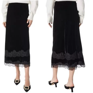 Sam Edelman Gr. M Gracie Spitzenbesatz Midi Samt Rock Pull On schwarz Emo Witchy - Bild 1 von 11