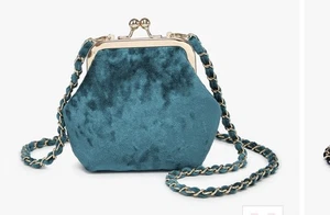JEN & CO CLEO TEAL VELVET COIN POUCH CROSSBODY PERFECT ACCESSORY NEW w/tags $39 - Picture 1 of 11