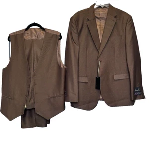 Falcone Men’s Rust Brown Suit Model Bud 3 Piece 44L X 38W Flat Pants NWT - Picture 1 of 19