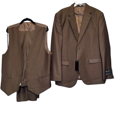 Traje Falcone Hombre Marrón Óxido Modelo Bud 3 Piezas 44L X 38W Pantalones Planos Nuevo con Etiquetas Foto 1 de 4
