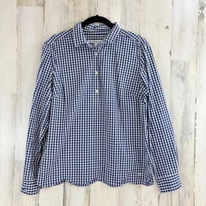 Camicia Southern Tide S donna blu bianca Gingham Popover abbottonata smerlata - Foto 1 di 16