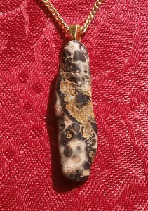 Leopardskin Jasper Stone Pendant Gold Tone Necklace Gemini Healing Animal Totem - Picture 1 of 12