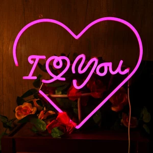 "I LOVE YOU" LED Leuchtreklame Lampe Licht Flex Acryl Schlafzimmer Wand Dekor 15,8x13,8" - Bild 1 von 8