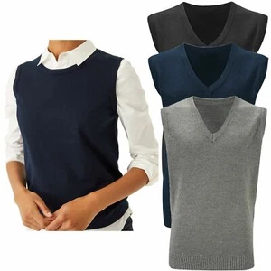 NIÑOS NIÑOS NIÑAS UNIFORME ESCOLAR TEJIDO CUELLO EN V SIN MANGAS CAMISETA SIN MANGAS JERSEY 7 COLORES - Imagen 1 de 7