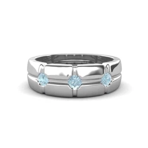 Aquamarine Cross Patterned Men Wedding Band (7.50 mm) 10K Gold JP: 355092 - Picture 1 of 22