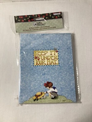 Mary Engelbreit 10 Note Cards (blank Inside) W/envelopes Girl Hat Cat Blue - Image 1 of 2