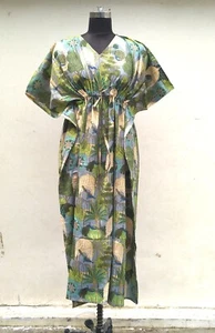 Indian Cotton Green Tree Printed Kaftan Dress Women's Clothing Kaftan Dress US - Picture 1 of 3