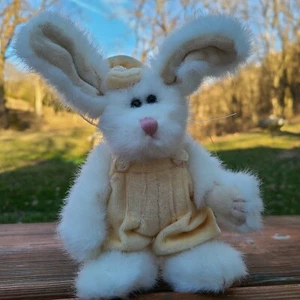 Boyds Bears Bunny White Rabbit Plush  Yellow outfit Size 8" - Picture 1 of 10