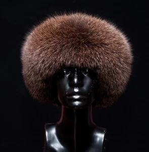 Finest Quality Brown Fox Fur & Nubuck Leather Women's Hat  S/M/L/XL sz - Picture 1 of 5