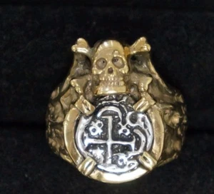 ATOCHA Coin Skull Ring Men's GP over 925 Silver Sunken Treasure Jewelry - Picture 1 of 5