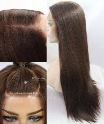 Brown Lace front wigs Synthetic hair Heat resistant Long Straight Glueless Women - Image 1 of 4