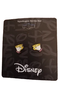 CHIP BEAUTY AND THE BEAST EARRINGS DISNEY COUTURE HYPOALLERGENIC STAINLESS STEEL - Picture 1 of 1