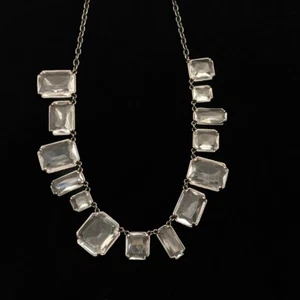 J.CREW Asymmetrical Geometric Clear Crystal Bib Gunmetal Statement Necklace - Picture 1 of 6