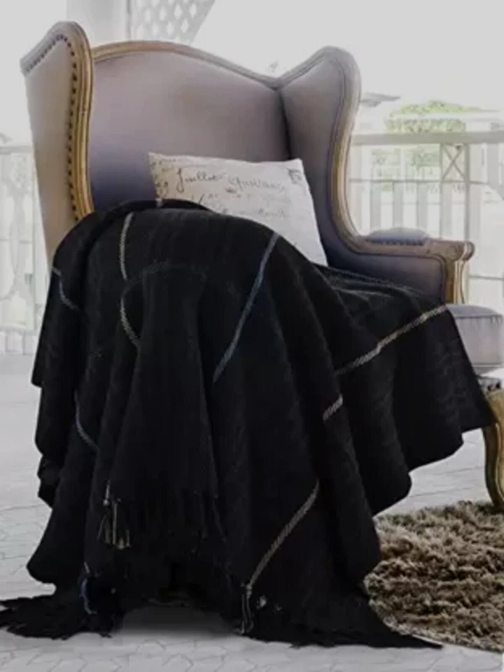 Indian Style Handmade Throw Hand Block Print Beige Mud Cloth Sofa Blanket Throw - Image 1 of 4