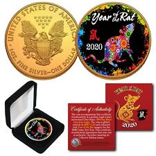 2020 Lunar YEAR OF THE RAT 24K Gold Gilded 1 OZ AMERICAN SILVER EAGLE PolyChrome