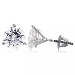 Solid 14K White Gold Stud Earrings Classic 4 Carat Round Natural Diamond H SI2 - Picture 1 of 6