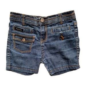 Vintage Baby Phat Girls Denim Shorts Size 5 Dark Wash Embroidered Y2K Cat Logo - Picture 1 of 9
