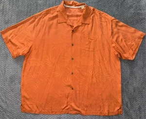 Tommy Bahama Shirt Mens Orange Short Sleeve SILK Embroidered Button Sz 2XL - Picture 1 of 8