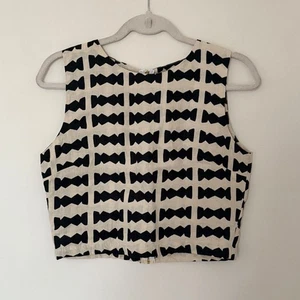 Anthropologie Bel Kazan Leinen ärmellos Schleife Print Top schick minimalistisch Gr. XS - Bild 1 von 6