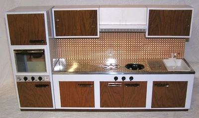 Vintage 1960s Fuchs Tin Wood Grain Kitchen - Barbie Sized - West Germany - Image 1 of 4
