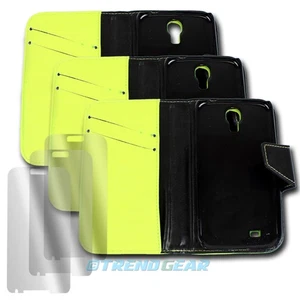 3 WALLET CASE COVER+SCREEN PROTECTOR FOLDING PU LEATHER YELLOW GALAXY S IV I9500 - Photo 1 sur 2