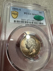1952 S Washington Quarter MS67+ PCGS And CAC Green Sticker. Toned! - Picture 1 of 12