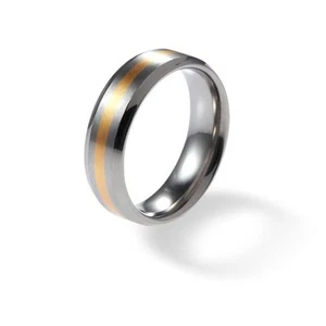Titanium Wedding Ring Center Gold Plated Strip Free Engraving Titanium Band - Picture 1 of 6