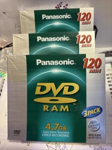 PANASONIC Ram 4.7gb 3 PAK X3 NEW 120 min DVD DVD-RAM LM-AF120U3 TOTAL OF 9 DISKS - Afbeelding 1 van 1