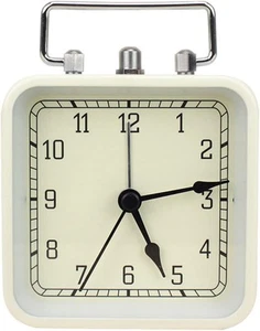 Square Table Top Clock, Retro Metal Silent Non-Ticking Desk Small, White - Picture 1 of 6