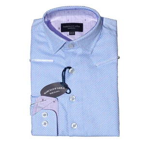 Marcelo D' Liola Boys Dress Shirt 6 Lilac Blue Basket Weave Long Sleeve New - Picture 1 of 7