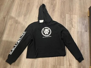 Marvel Juniors Black Panther Graphic LS Cropped Raw Hem Hoodie, Black Size XXL - Picture 1 of 12