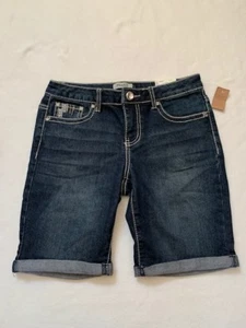 NWT Mudd Girls Rhinestone Pockets Cuffed Bermuda Denim Jean Shorts 8 10 - Picture 1 of 6