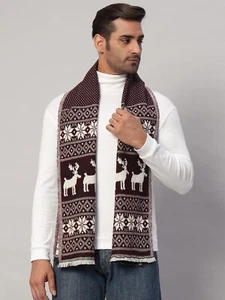 Luxus Weich Wollschal Kaschmir Wein Norweger Herren Wendbar Schals Lang - Bild 1 von 8
