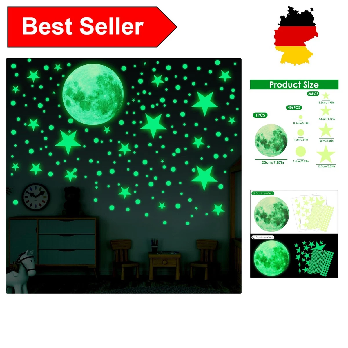Leuchtsterne Fürs Kinderzimmer – 452 Stück, Selbstklebend, Glow In The Dark Für Beruhigenden Sternenhimmel