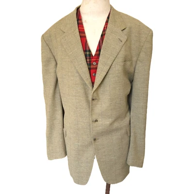 Jack Victor Silk Wool Windowpane Check Blazer Mens 48L Green Yellow Suit Jacket - Image 1 of 4