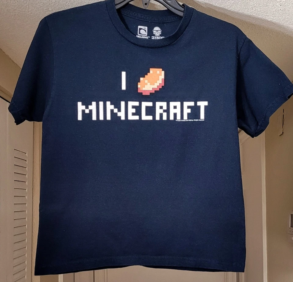 🔥 Official Minecraft Blue Cotton Boys Graphic Logo T-Shirt Small /Medium - Image 1 of 4