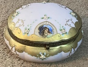 VINTAGE dipinto a mano Lenwile Cina Ardalt Giappone portagioie o portagioie 7,5”L,3”H - Foto 1 di 6