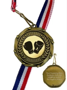 Boxing Gloves Award (C1) 45mm Combo Medal & Ribbon Engraved Free - Picture 1 of 2