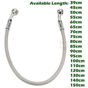 Universal Motorcycle Brake Hose Oil Pipe Line Braided Kits Fitting Ends 39-150cm - Foto 1 di 28