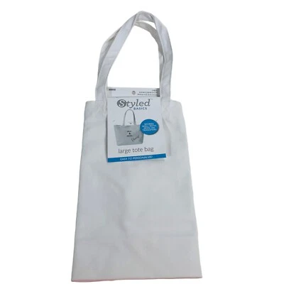 Bolso de Mano Estilo Grande Lona Calidad Blanco Fresquito Reutilizable Tienda Hágalo Usted Mismo Transferencia Artesanía Foto 1 de 4